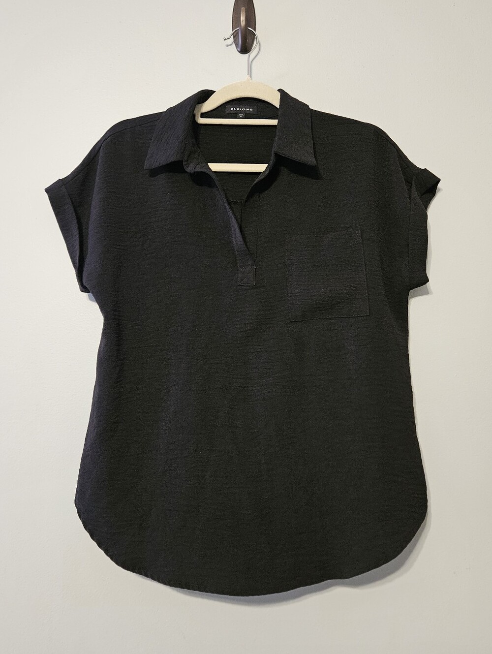Pleione Black Short-Sleeve Pocket Shirt